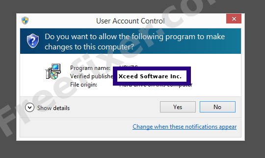 Screenshot where Xceed Software Inc. appears as the verified publisher in the UAC dialog